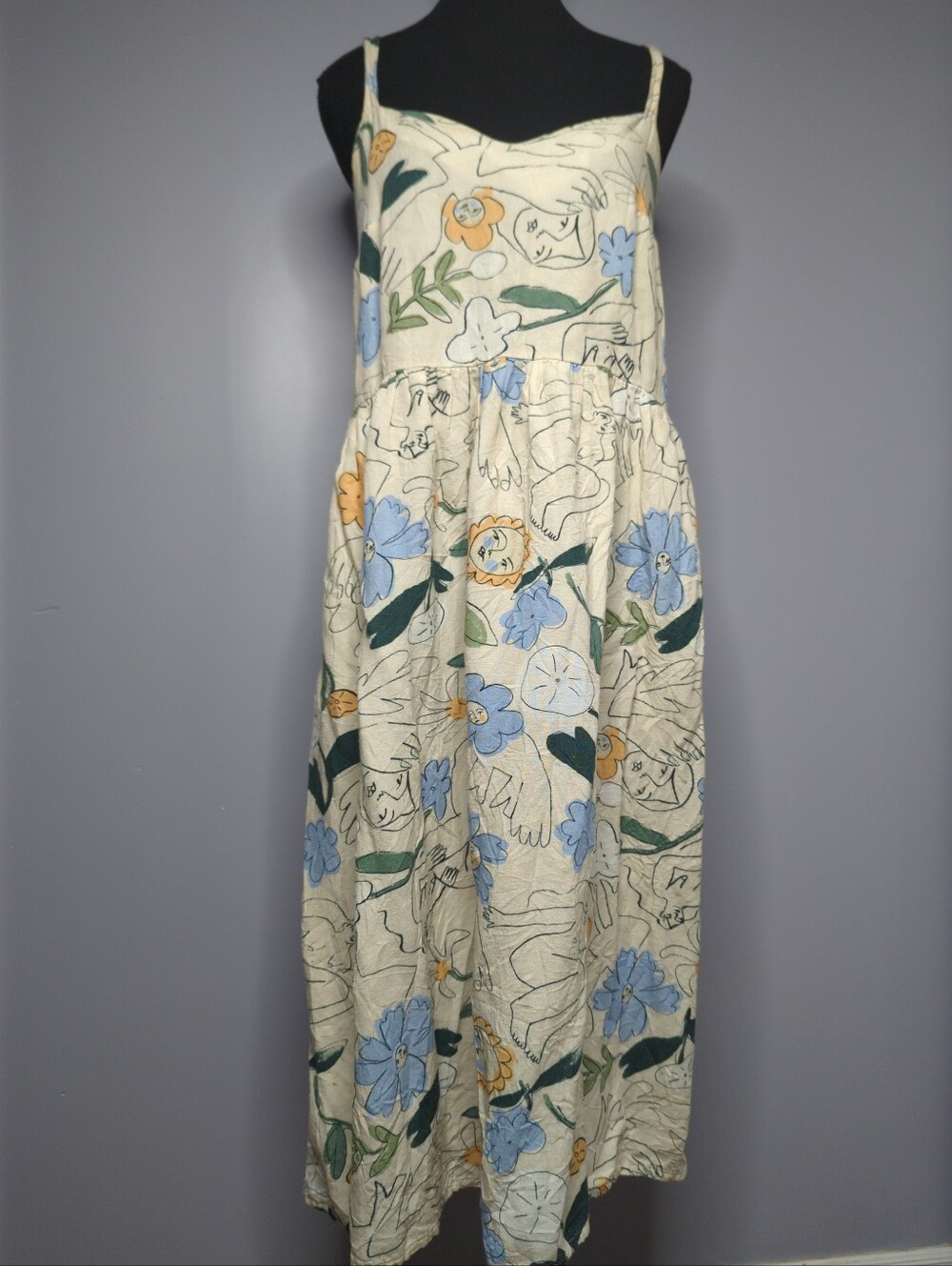 Eve Gravel Lily Midi Dress Filles Fleurs Print Cotton Linen Size S/M